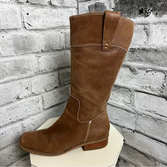 Nine West Tan Suede Square Toe Low Block Heel Boots Size 7 - Picture 2 of 13